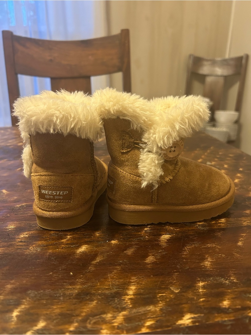 Weestep Kids Tan Faux-Suede Fur Cuff Boots